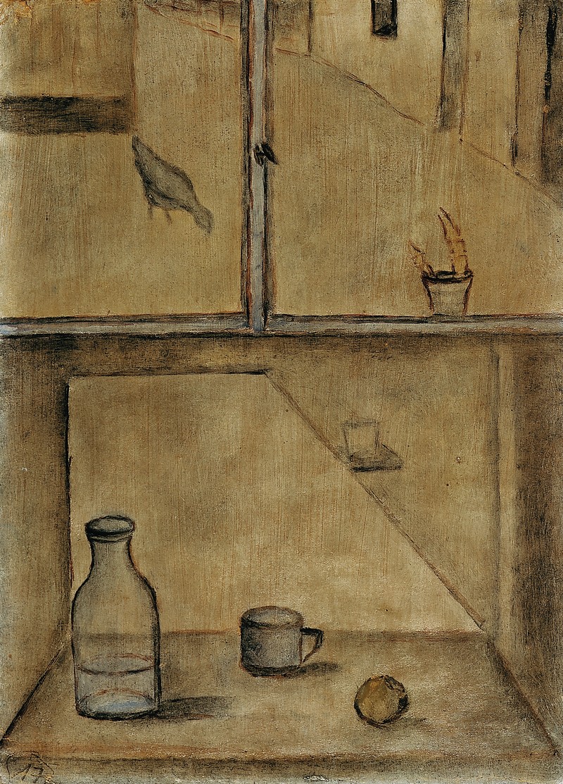 Martwa natura na stole i widok z okna<br>(Na odwrocie Wnętrze, sprzed 1939) Martwa natura na stole i widok z okna<br>(Na odwrocie Wnętrze, sprzed 1939)